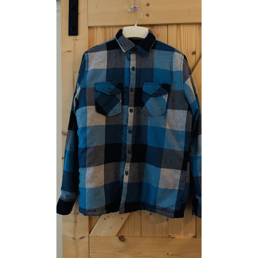 Frontier Supply Co Mens S Flannel Shirt Jacket Blue Plaid Quilted Lined Shacket